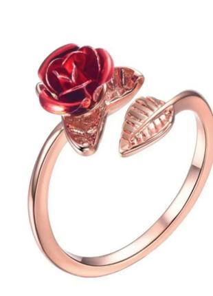 Женское кольцо в виде красн6ой розы под розовое золото размер 17