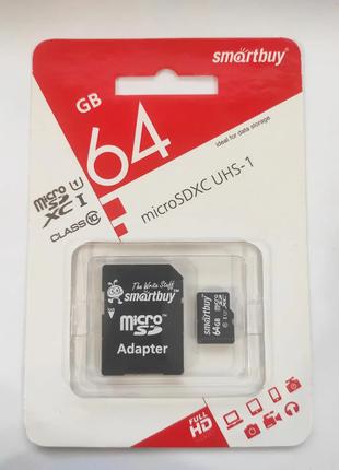 Карта памяти micro SDHC Smartbuy 64GB class 10 (с адаптером)
