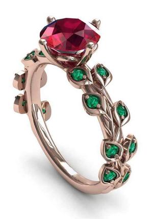 Кольцо женское в виде цветущего растения с красным камнем Алис...
