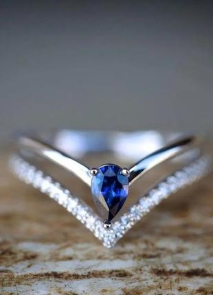 Женское кольцо обручальное кольцо с синим камнем Капля океана ...