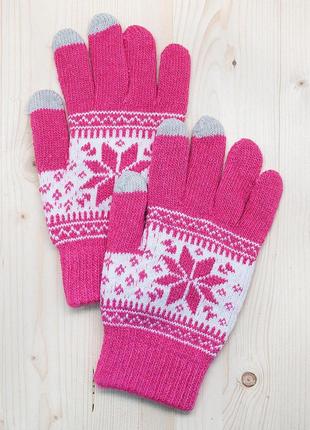 Перчатки для сенсорных экранов Touch Gloves Snowflake pink (ро...