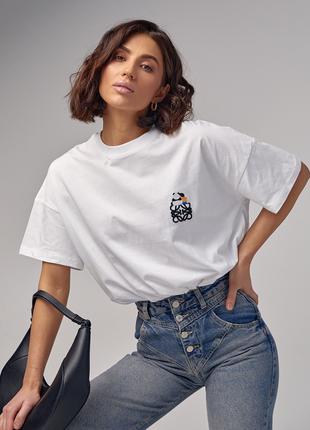 Женская футболка oversize с вышивкой - белый цвет, L