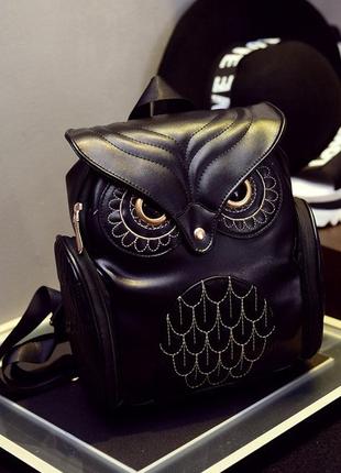 Рюкзак, сумка женская "Сова" черная.