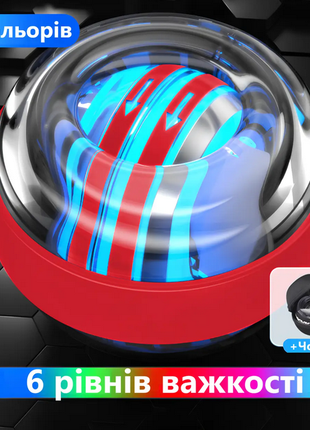 Эспандер гироскопический круглый Gyro Ball c подсветкой. красный