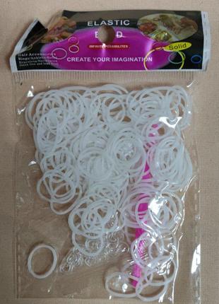 10 шт Резинки для плетения браслетов белые 200 шт с крючками. ...