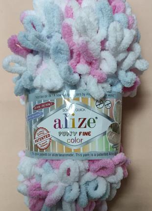 Пряжа Alize puffy розово-белый-серый Код/Артикул 87