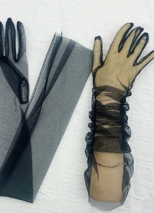 Перчатки фатинові довгі Чорні (p1030-black)