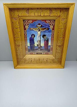 Икона Б/У Икона фотопринт Иисус Христос в деревянной рамке руч...