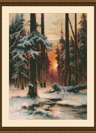 Закат в зимнем лесу 0207 Набір для вишивання хрестиком фірма Ю...
