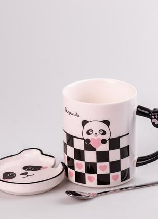 Чашка керамічна 350 мл The Panda з блюдцем та ложкою Клітка DM-11