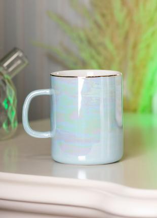 Чашка керамическая 420 мл в зеркальной глазури Голубой DM-11