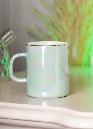 Чашка керамическая 420 мл в зеркальной глазури Бирюзовый DM-11