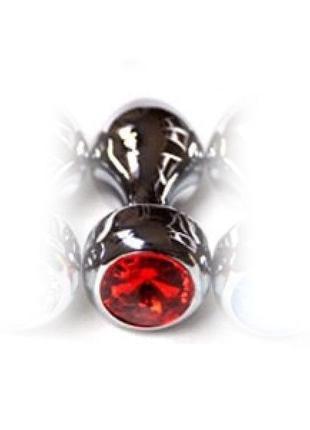 Серебристая анальная пробка с красным драгоценным камнем 18+