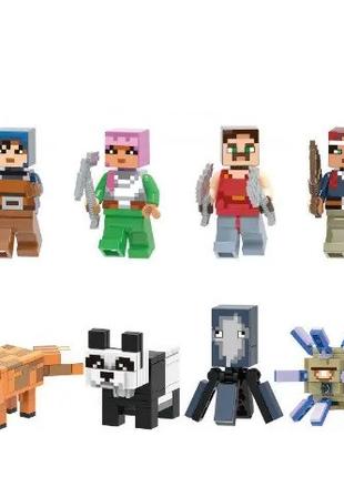 Набор фигурки человечки майнкрафт с питомцами Minecraft