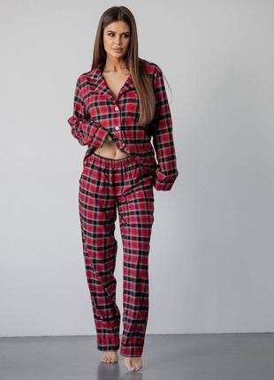 Жіноча піжама на байці колір червоно/чорний р.S 448922