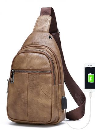 Мужская сумка-слинг Jasper Джаспер через плечо с USB бананка К...