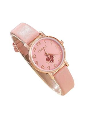 Женские кварцевые наручные часы золотистые на розовом цифербла...