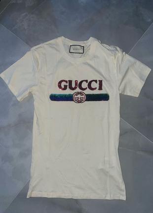 Кремова футболка Gucci з паєтками