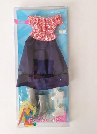 Одежда для Барби 2266А2 костюм блуза и юбка, кросовки, сапоги,...