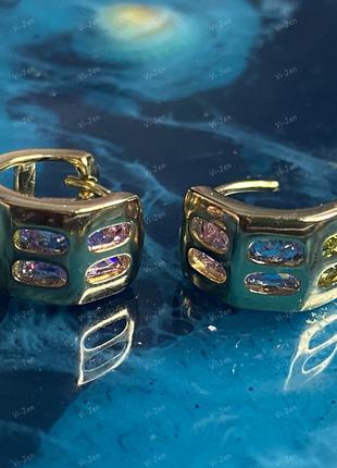 Женские серьги-конго (кольца) Xuping позолоченные с разноцветн...