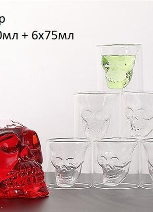 Подарочный набор Графин в форме черепа 550 мл и 6 стаканов чер...