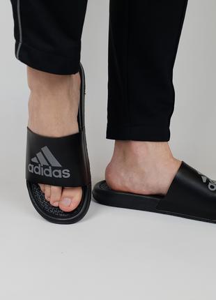 Мужские тапочки летние черные Adidas с рефлективным лого. Шлеп...
