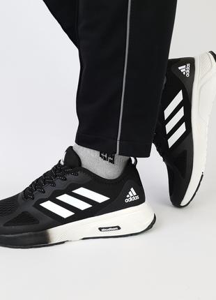 Кроссовки мужские весна лето черно-белые Adidas Cloudfoam Blac...