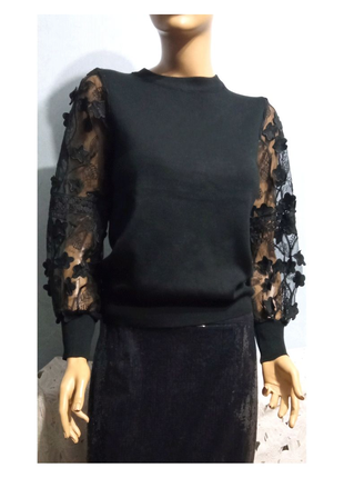 Жіночий ошатний светр блуза з пишними рукавами чорний 42-46