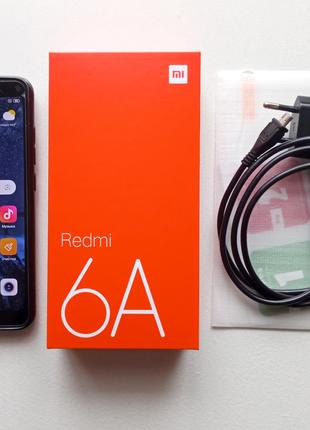 Смартфон Xiaomi Redmi 6A черный с чехлом зарядкой стеклом коробка