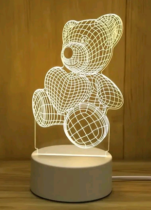 Акриловый 3D ночник - светильник Мишка несколько подсветок