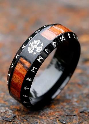 Мужское перстень древнее Титановое черное кольцо с защитными р...