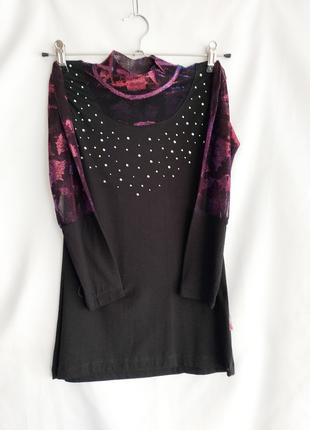 Сукня-туніка зі стразами для дівчинки черного кольору