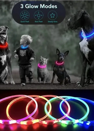 Аккумуляторный светодиодный LED ошейник для собак USB