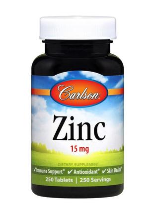 Витамины Цинк Zinc 15 mg (250 tab), Carlson Labs 18+