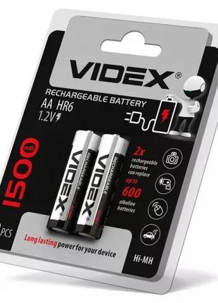 Аккумуляторная батарейка AA (пальчик) HR6 VIDEX 1500mAh блисте...