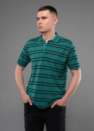 Зеленая полосатая футболка поло, размер XXL