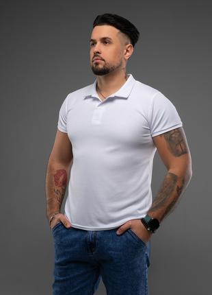 Белая однотонная футболка поло, размер M