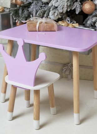 Детский прямоугольный стол и стул корона. Столик фиолетовый де...