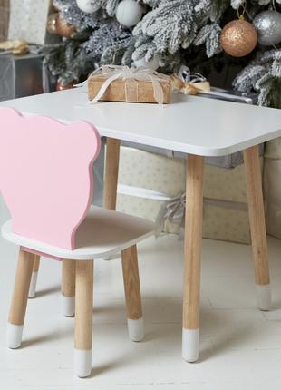 Прямоугольный стол и стул розовый детский ведмежонок с белым с...