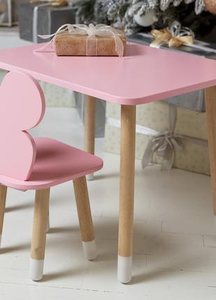 Детский прямоугольный стол и стул бабочка. Столик розовый детс...