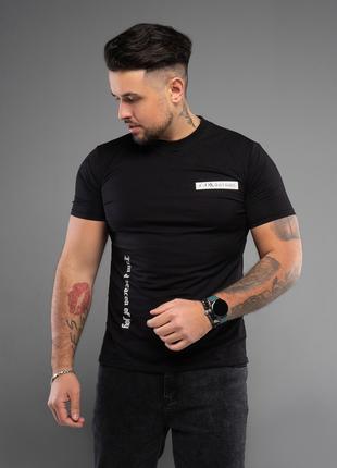 Черная трикотажная футболка с надписями, размер XXL