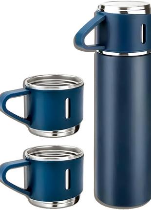 Набор термос и 3 чашки синие с вакуумной изоляцией 500 мл