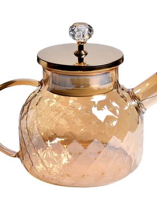Заварочный чайник термостойкий, стеклянный 1л, янтарный перламутр