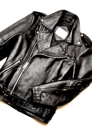 M-L Оригинал косуха мужская,100% кожа наппа, черная куртка байкер