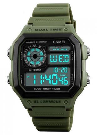 Чоловічий спортивний електронний годинник Skmei 1299AG Темно-з...