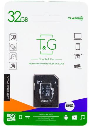 Картка пам'яті T&G; microSDHC (UHS-3) 32 GB class 10 (з адапте...