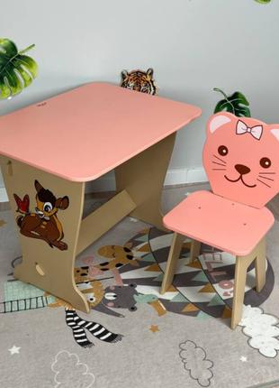 Розовый детский стол-парта со стулом фигурным