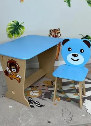 Голубой детский стол-парта со стулом фигурным для детей (роста...