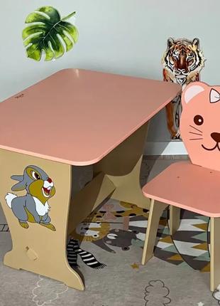 Розовый детский стол-парта со стулом фигурным для детей (роста...