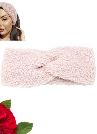 Пов'язка чалма з тканини букле Korona Rose 24х10 см рожева пудра